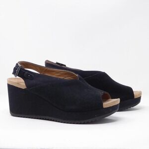 Vionic Trixie Black Suede Wedge Platform Slingback Orthotic Sandals Women Size 9